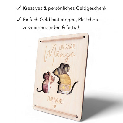 Geldgeschenk Geburtstag Ein paar Mäuse für dich personalisierte Geld Verpackung Geburtstagsgeschenk Geschenkkarte aus Holz 12x17 cm