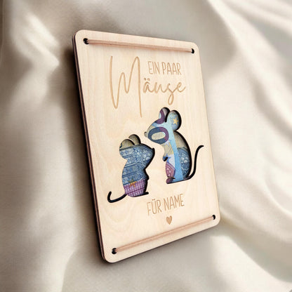 Geldgeschenk Geburtstag Ein paar Mäuse für dich personalisierte Geld Verpackung Geburtstagsgeschenk Geschenkkarte aus Holz 12x17 cm