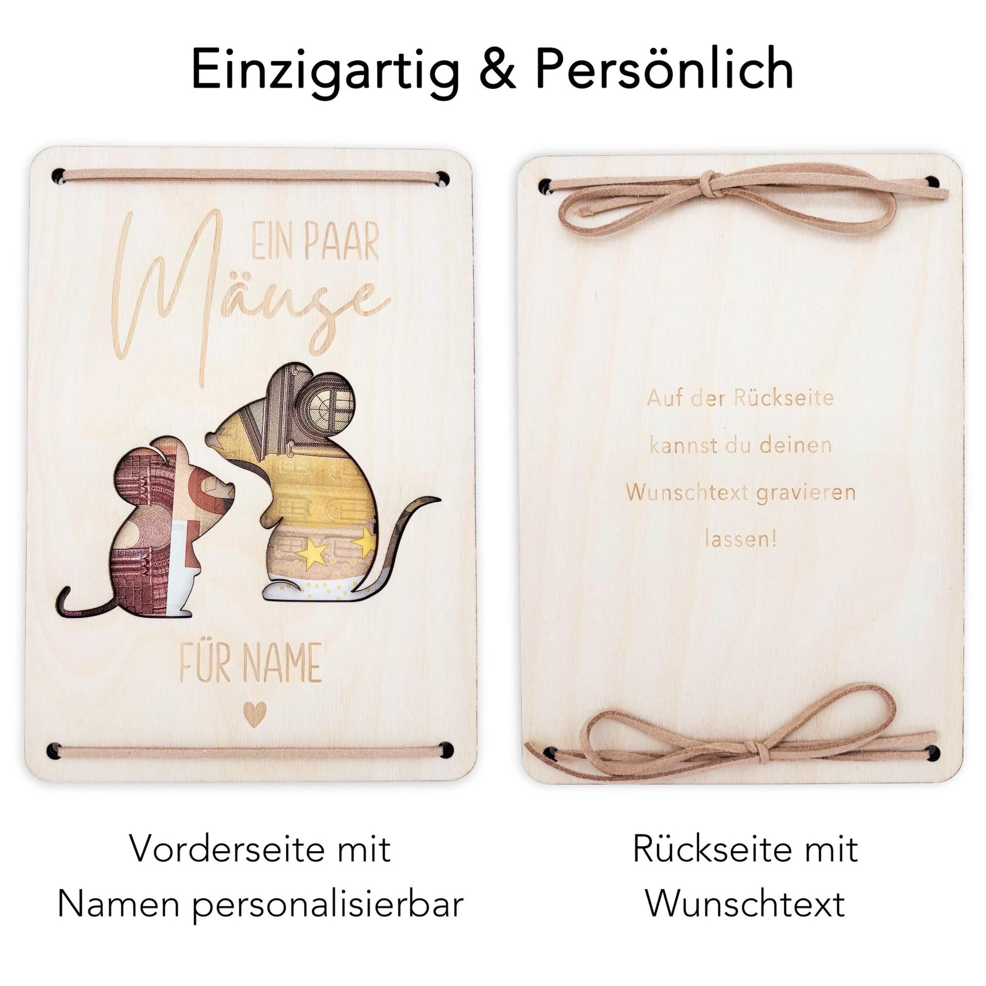 Geldgeschenk Geburtstag Ein paar Mäuse für dich personalisierte Geld Verpackung Geburtstagsgeschenk Geschenkkarte aus Holz 12x17 cm