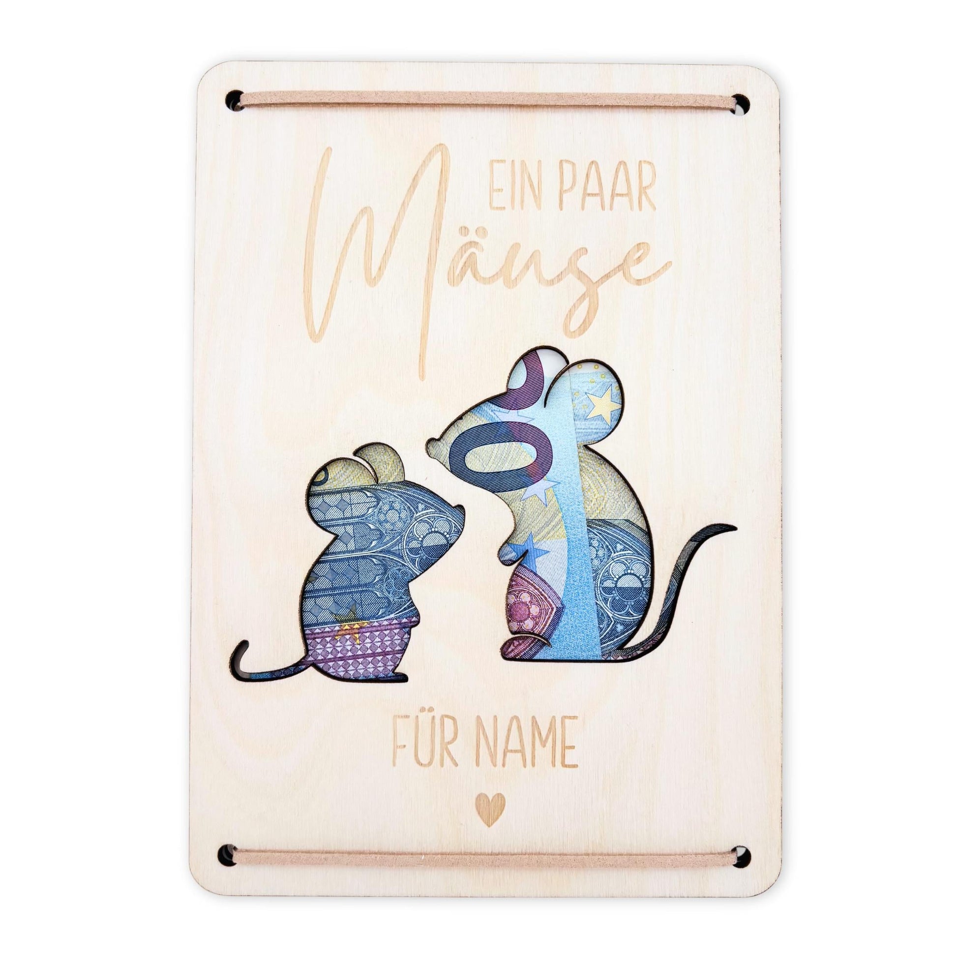 Geldgeschenk Geburtstag Ein paar Mäuse für dich personalisierte Geld Verpackung Geburtstagsgeschenk Geschenkkarte aus Holz 12x17 cm