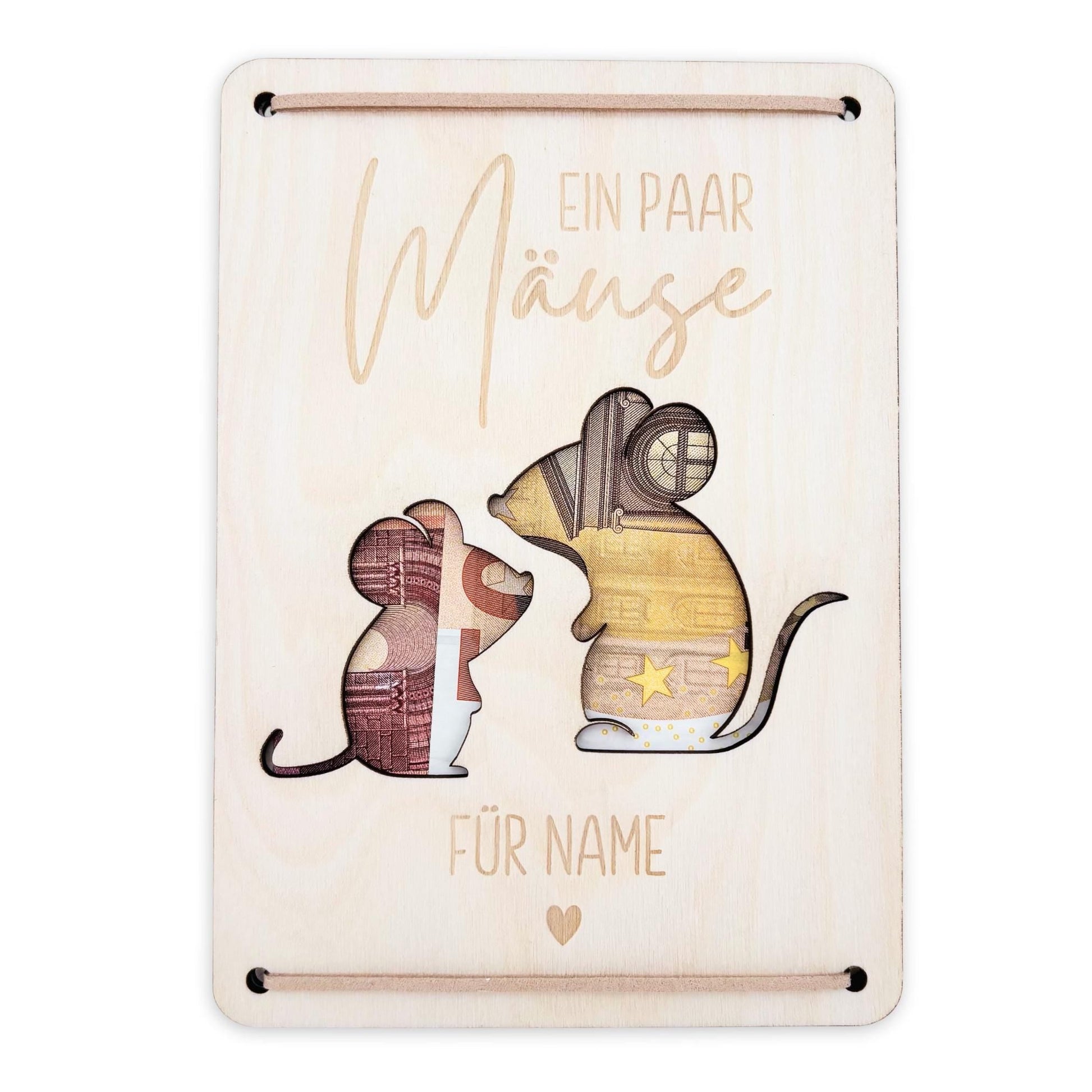 Geldgeschenk Geburtstag Ein paar Mäuse für dich personalisierte Geld Verpackung Geburtstagsgeschenk Geschenkkarte aus Holz 12x17 cm