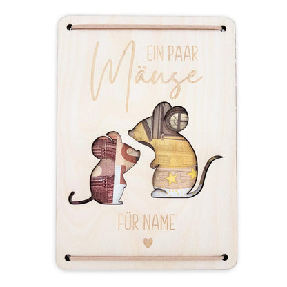 Geldgeschenk Geburtstag Ein paar Mäuse für dich personalisierte Geld Verpackung Geburtstagsgeschenk Geschenkkarte aus Holz 12x17 cm