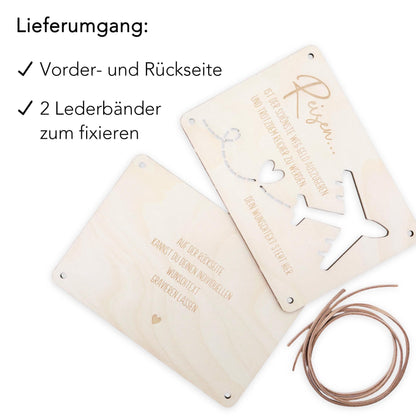 Geldgeschenk Reise Geschenk Reisegutschein Geburtstag personalisierte Geld Verpackung Urlaub Reisekasse Geschenkkarte aus Holz 12x17 cm