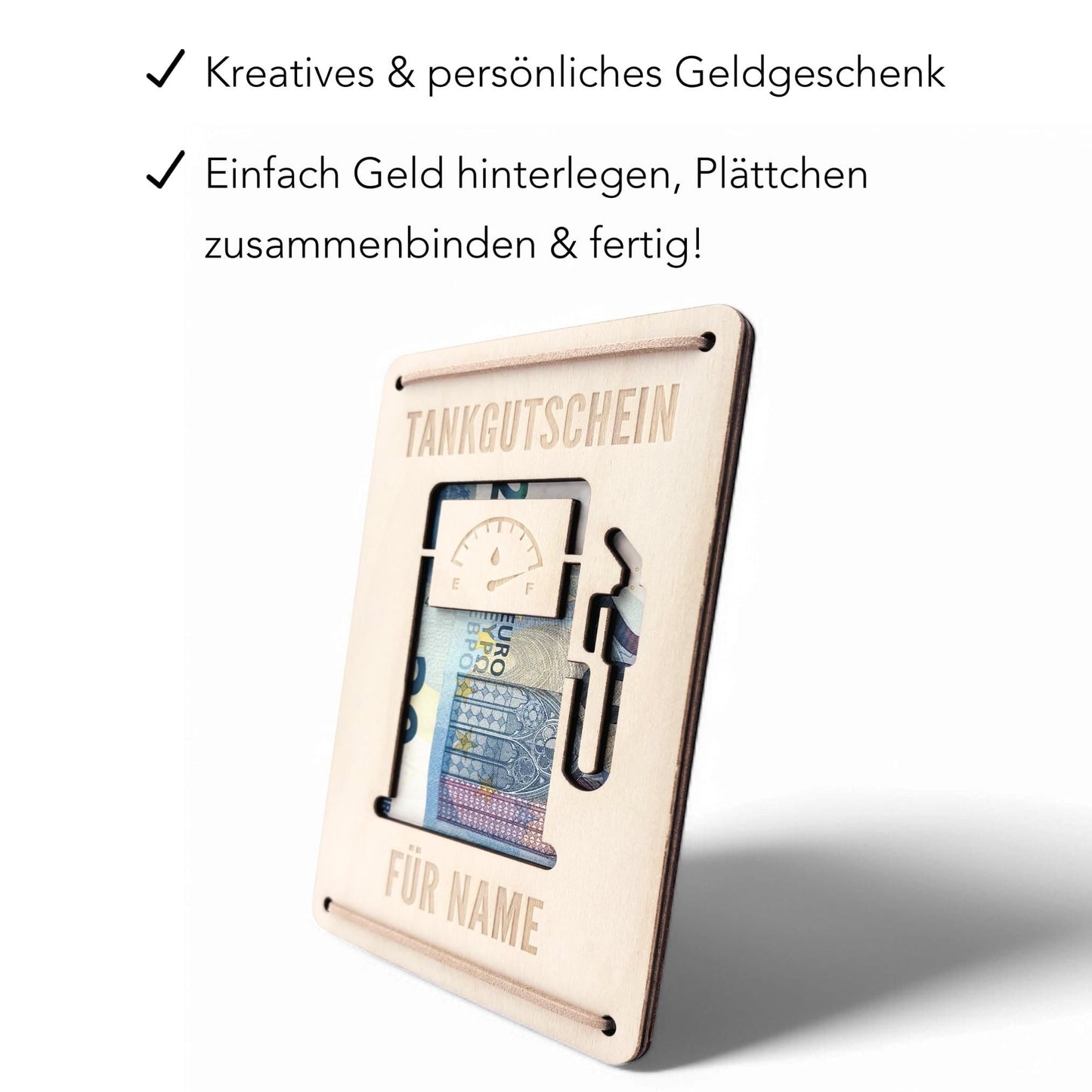 Tankgutschein Geschenk Geldgeschenk Tanken Geburtstag personalisierte Geld Verpackung Spritgeld Geschenkkarte Holz 12x17 cm