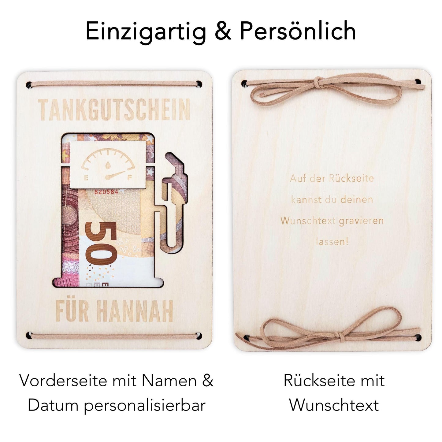 Tankgutschein Geschenk Geldgeschenk Tanken Geburtstag personalisierte Geld Verpackung Spritgeld Geschenkkarte Holz 12x17 cm