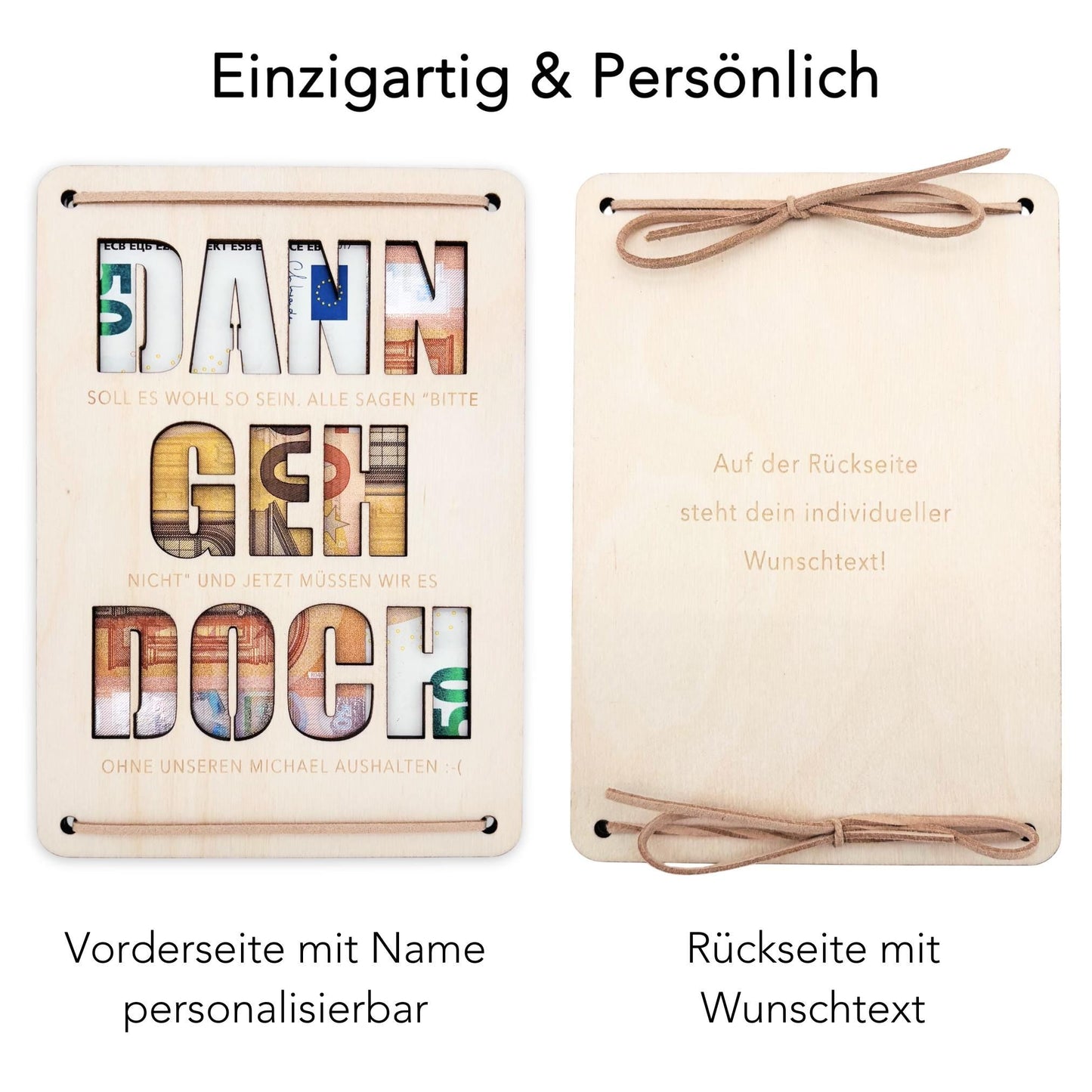 Dann geh doch Karte Abschiedsgeschenk Kollege personalisiertes Geschenk Kollegin Jobwechsel Geldgeschenk Geschenkkarte Holz 12x17 cm