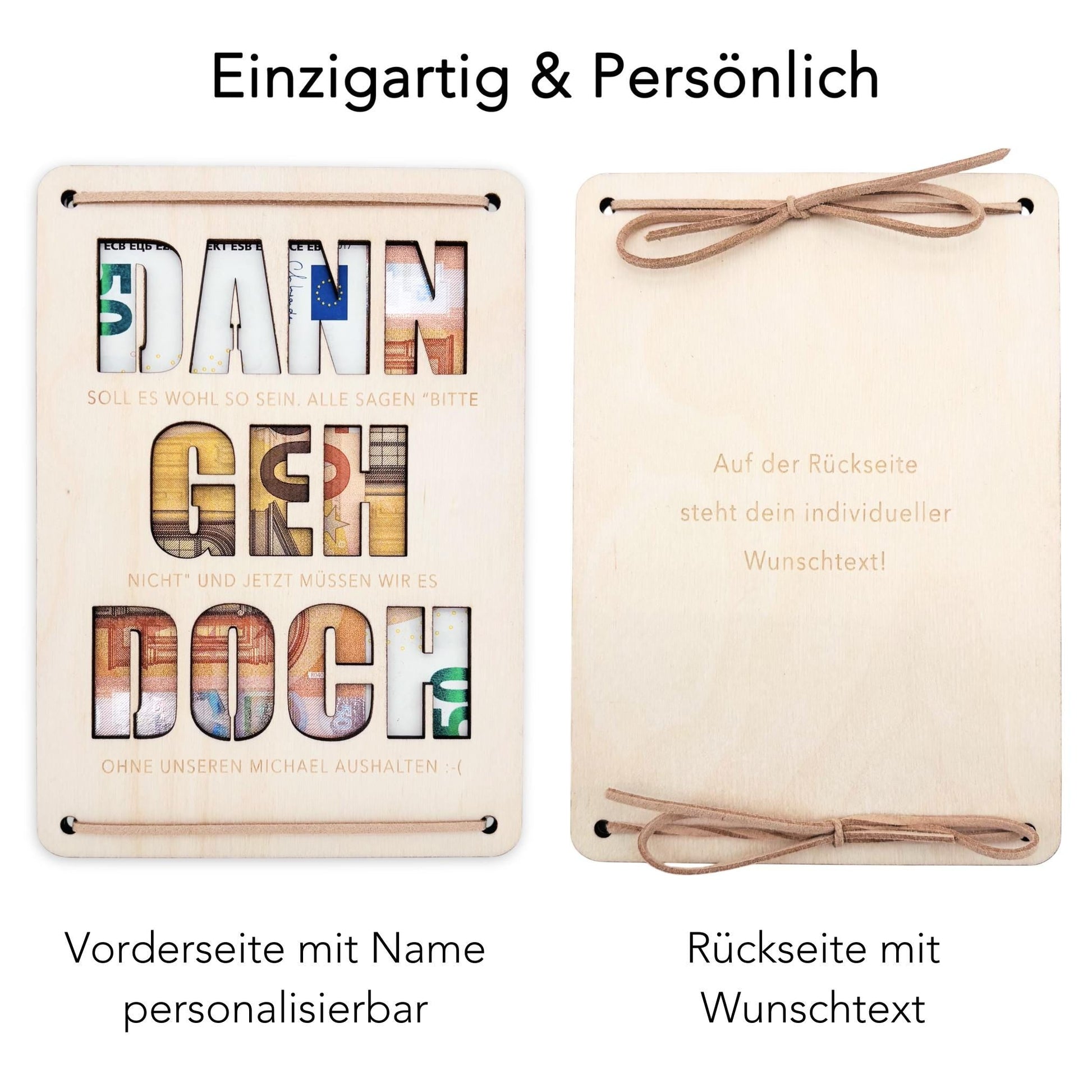 Dann geh doch Karte Abschiedsgeschenk Kollege personalisiertes Geschenk Kollegin Jobwechsel Geldgeschenk Geschenkkarte Holz 12x17 cm