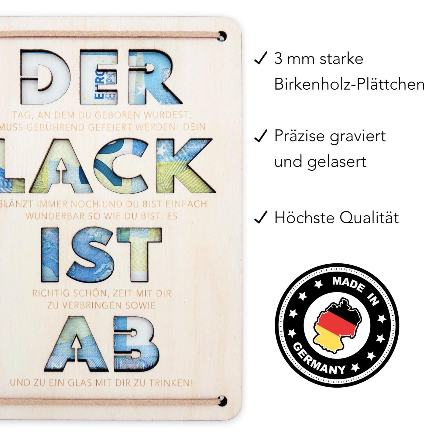 Der Lack ist ab Geldgeschenk Geburtstag personalisierte Geburtstagskarte Geldverpackung Geld Geburtstagsgeschenk Geschenkkarte Holz 12x17 cm