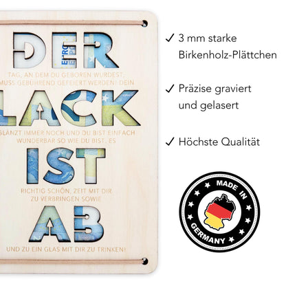 Der Lack ist ab Geldgeschenk Geburtstag personalisierte Geburtstagskarte Geldverpackung Geld Geburtstagsgeschenk Geschenkkarte Holz 12x17 cm