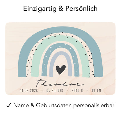 Erinnerungskiste Baby Regenbogen Holzkiste personalisierte Erinnerungsbox Junge Erinnerungsbox Geschenk Geburt Geburtsgeschenk 30x20x13 cm