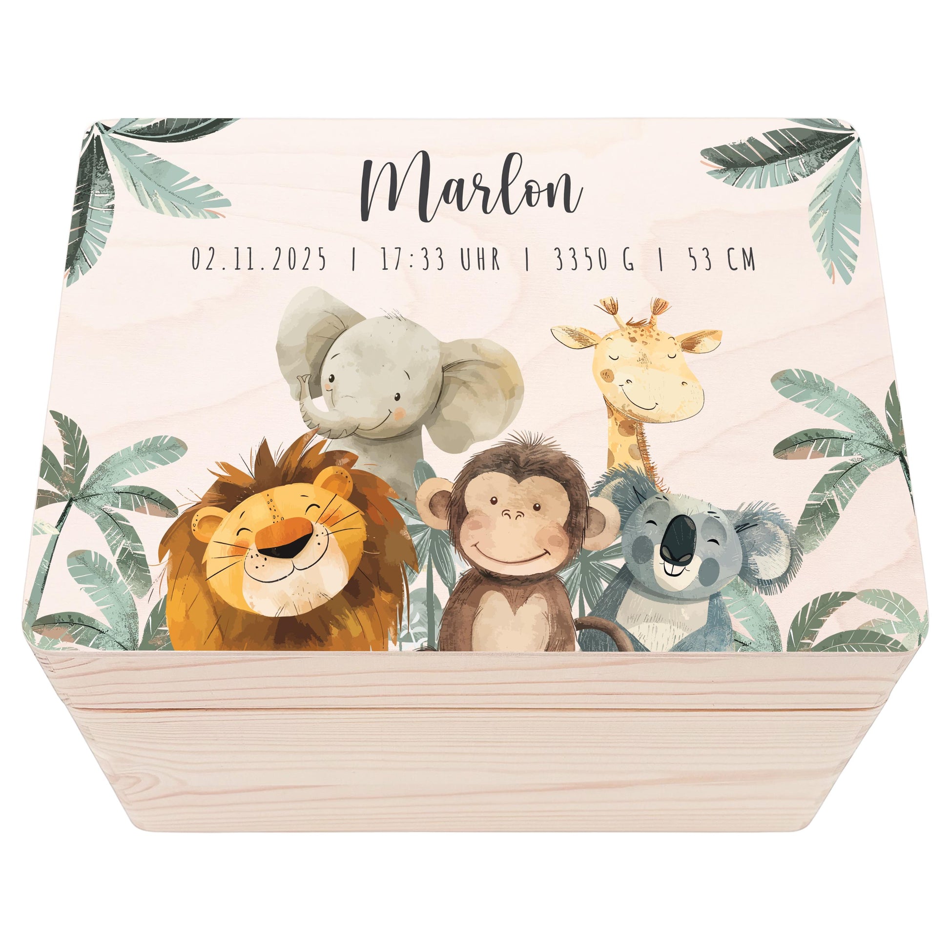 Erinnerungskiste Baby Tiere Holzkiste personalisierte Erinnerungsbox Mädchen Erinnerungsbox Geschenk Geburt Geburtsgeschenk 30x20x13 cm