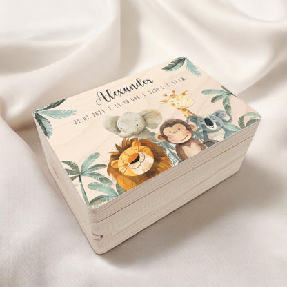 Erinnerungskiste Baby Tiere Holzkiste personalisierte Erinnerungsbox Mädchen Erinnerungsbox Geschenk Geburt Geburtsgeschenk 30x20x13 cm