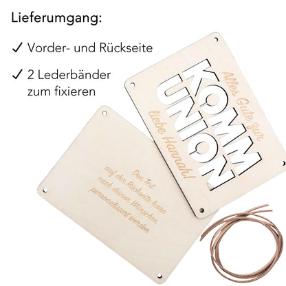Geldgeschenk Kommunion Geschenk Junge Mädchen personalisierte Geld Verpackung Erstkommunion Geschenkkarte aus Holz 12x17 cm
