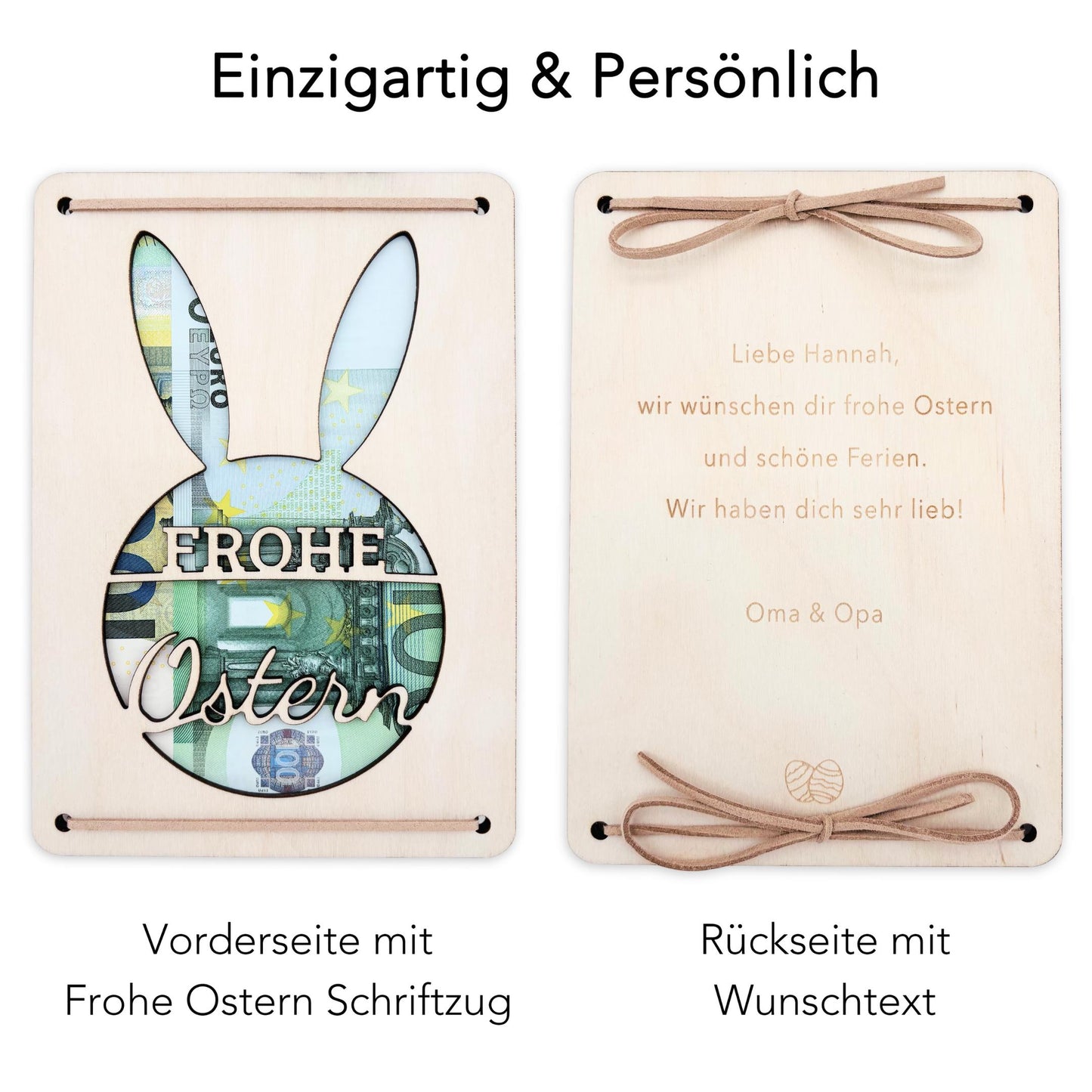 Ostern Geldgeschenk personalisiertes Ostergeschenk Kinder Geld Verpackung Osterkarte Geschenkkarte aus Holz 12x17 cm