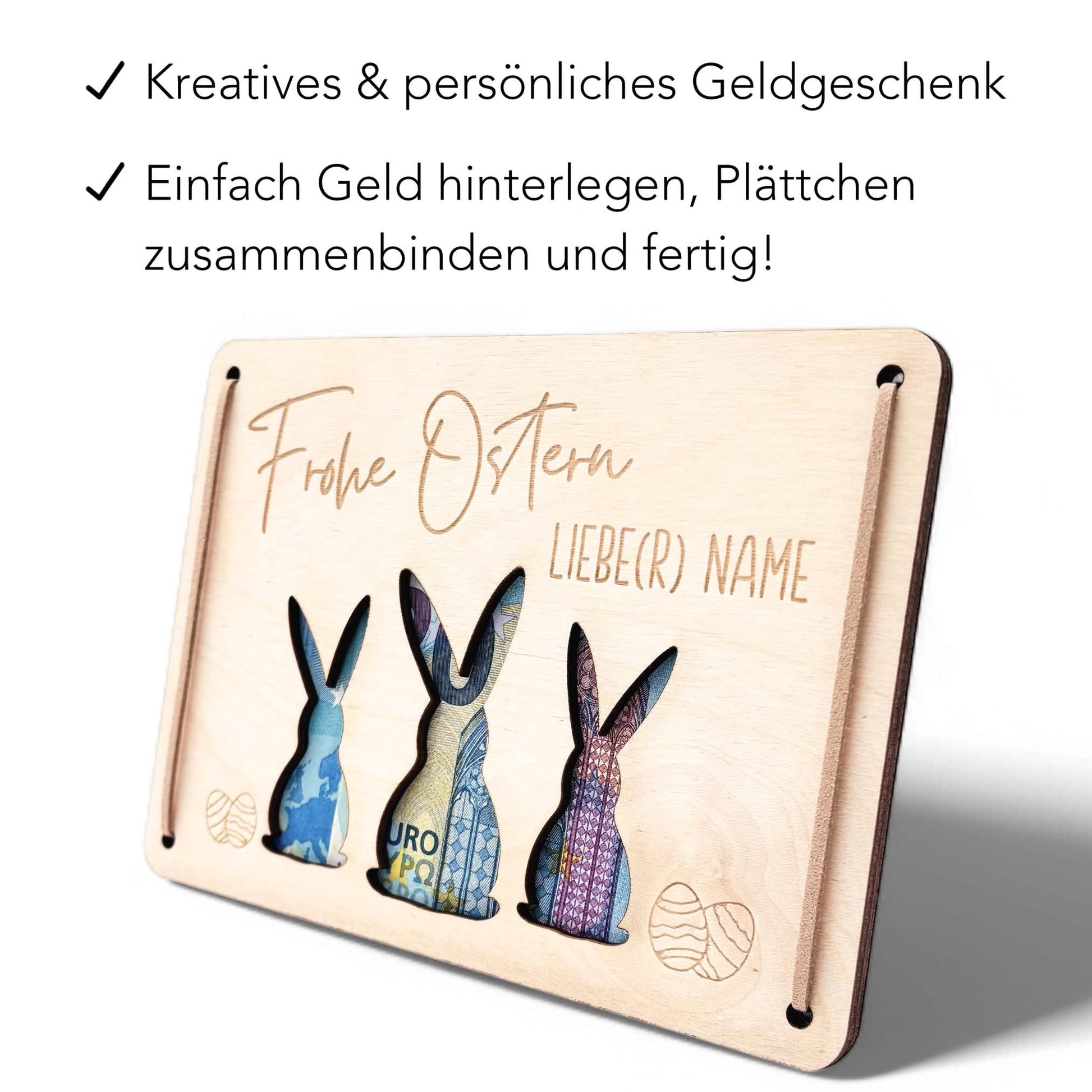 Geldgeschenk Ostern personalisiertes Ostergeschenk Kinder Geld Verpackung Osterkarte Geschenkkarte aus Holz 12x17 cm