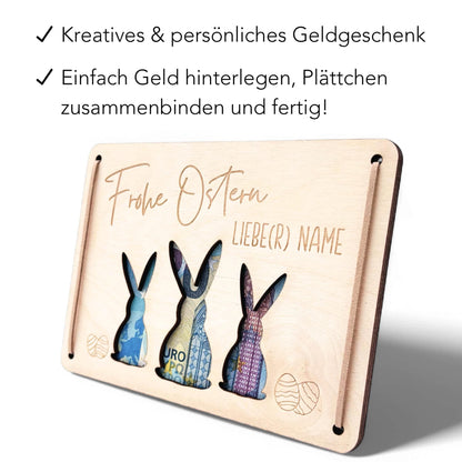 Geldgeschenk Ostern personalisiertes Ostergeschenk Kinder Geld Verpackung Osterkarte Geschenkkarte aus Holz 12x17 cm
