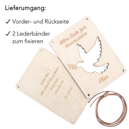 Kommunion Geldgeschenk personalisierte Geld Verpackung Erstkommunion Geschenk Junge Mädchen Geschenkkarte aus Holz 12x17 cm