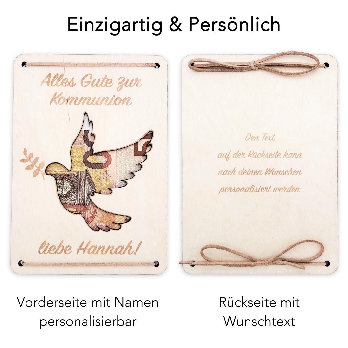 Kommunion Geldgeschenk personalisierte Geld Verpackung Erstkommunion Geschenk Junge Mädchen Geschenkkarte aus Holz 12x17 cm
