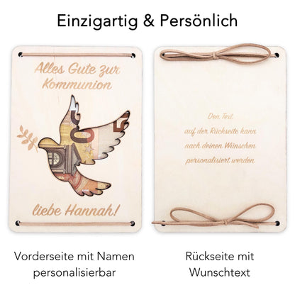 Kommunion Geldgeschenk personalisierte Geld Verpackung Erstkommunion Geschenk Junge Mädchen Geschenkkarte aus Holz 12x17 cm