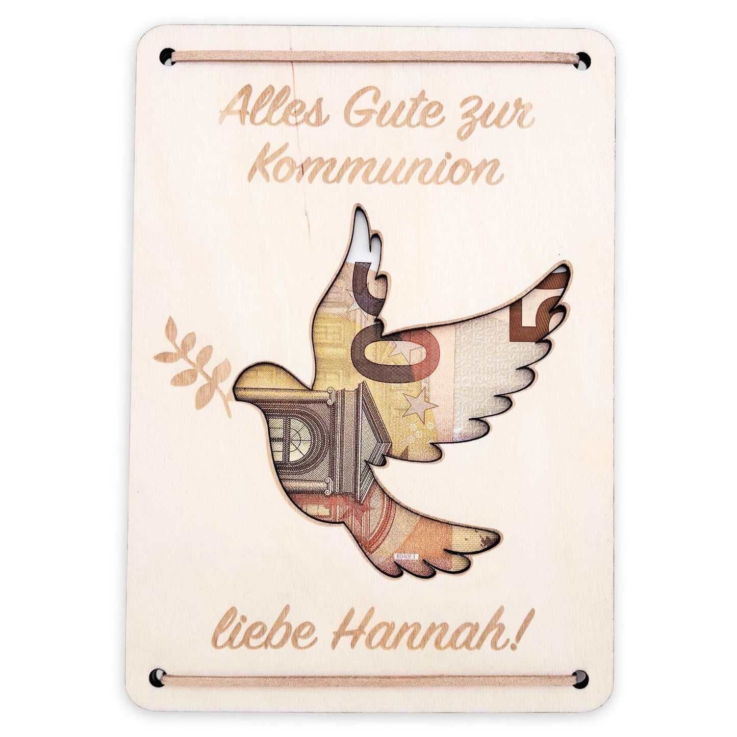 Kommunion Geldgeschenk personalisierte Geld Verpackung Erstkommunion Geschenk Junge Mädchen Geschenkkarte aus Holz 12x17 cm
