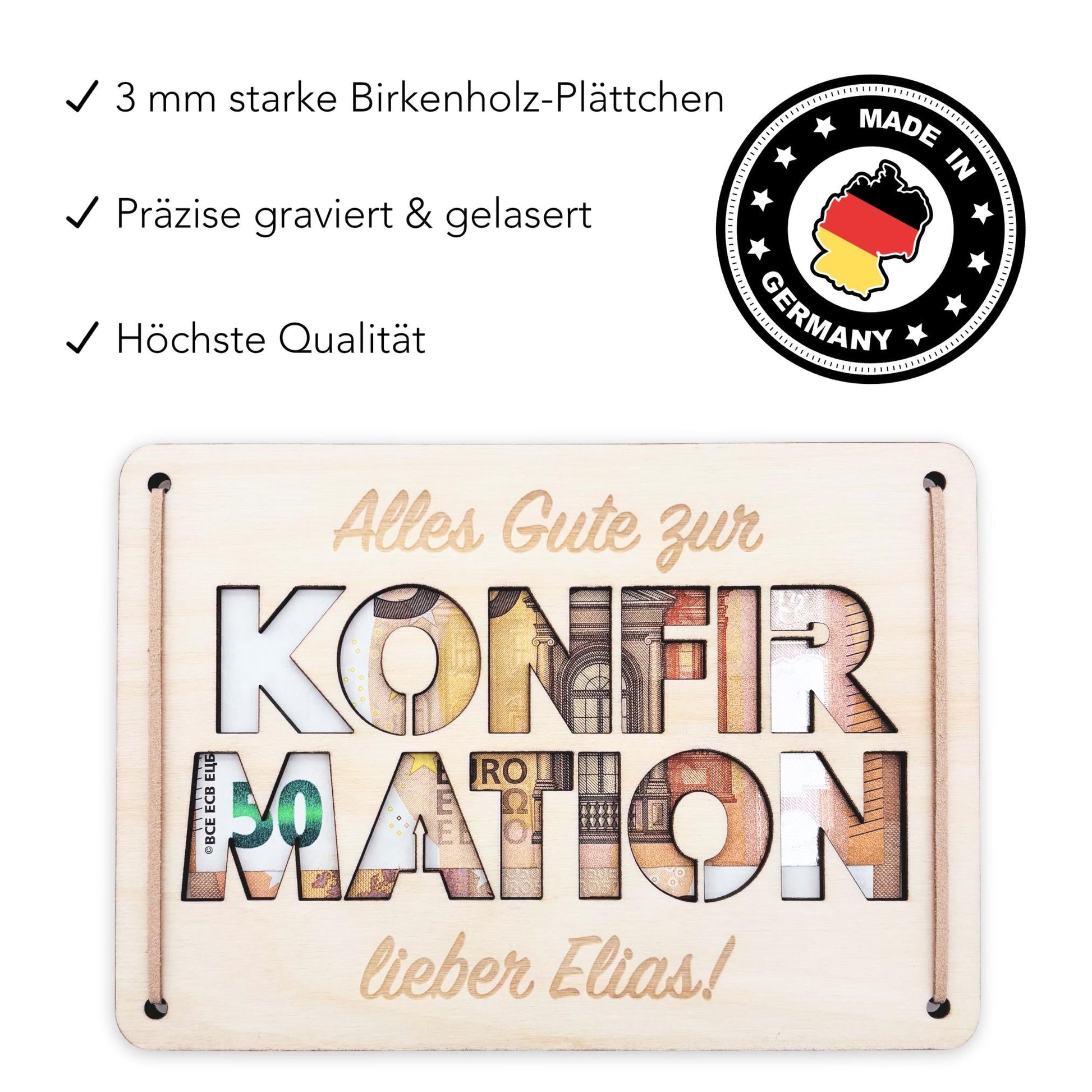Konfirmation Geldgeschenk personalisierte Geld Verpackung Geschenk Konfirmationsgeschenk Fisch Geschenkkarte aus Holz 12x17 cm