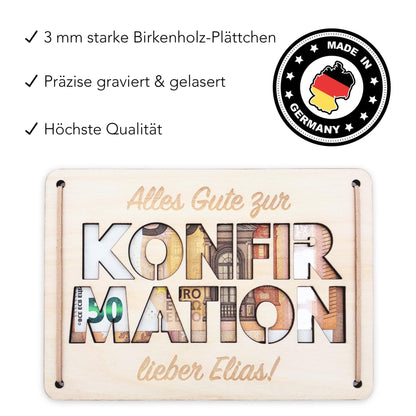 Konfirmation Geldgeschenk personalisierte Geld Verpackung Geschenk Konfirmationsgeschenk Fisch Geschenkkarte aus Holz 12x17 cm