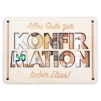 Konfirmation Geldgeschenk personalisierte Geld Verpackung Geschenk Konfirmationsgeschenk Fisch Geschenkkarte aus Holz 12x17 cm