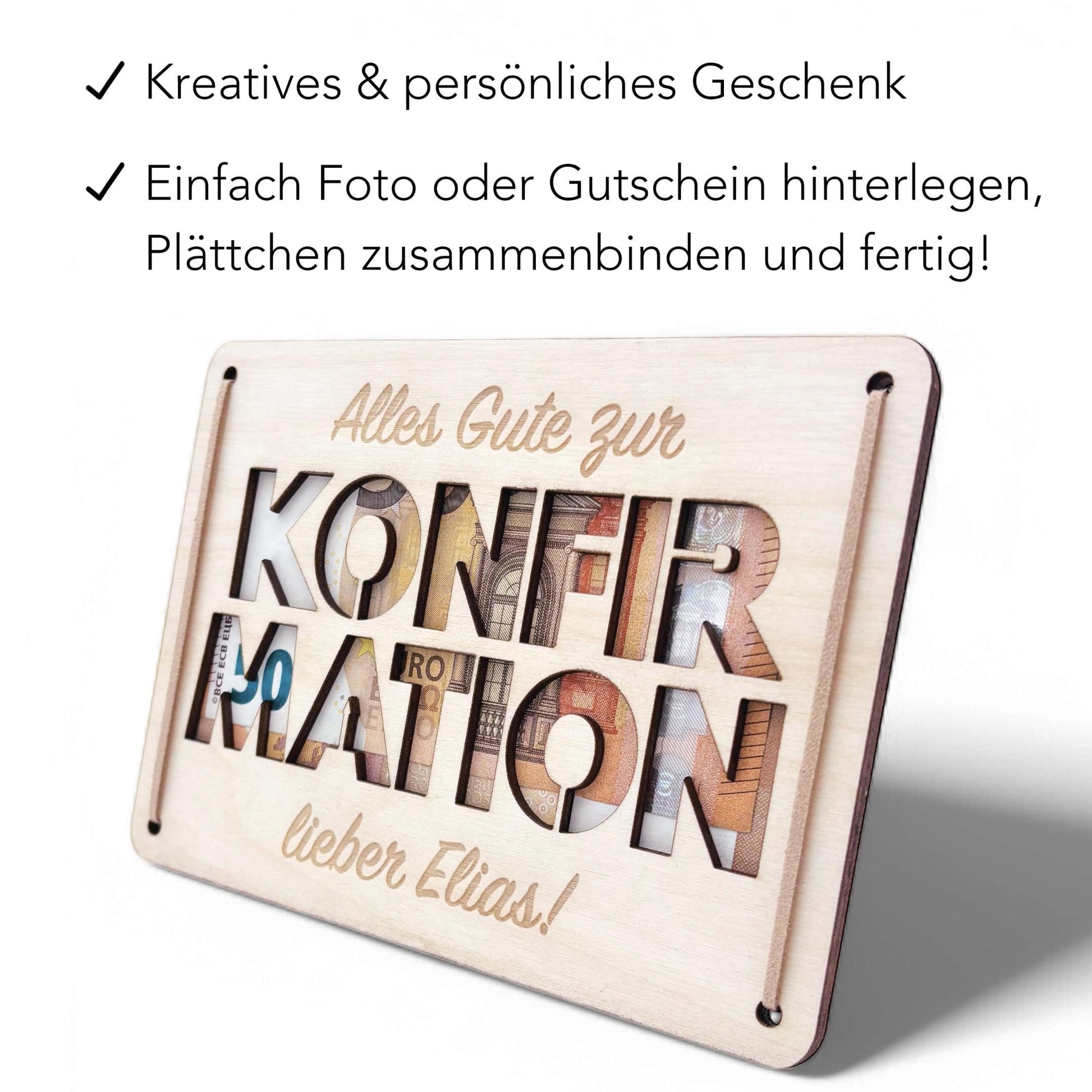 Konfirmation Geldgeschenk personalisierte Geld Verpackung Geschenk Konfirmationsgeschenk Fisch Geschenkkarte aus Holz 12x17 cm