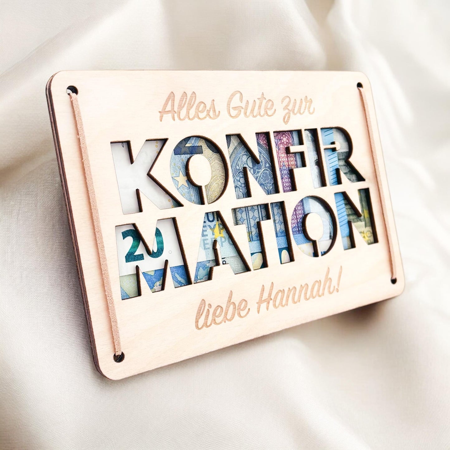 Konfirmation Geldgeschenk personalisierte Geld Verpackung Geschenk Konfirmationsgeschenk Fisch Geschenkkarte aus Holz 12x17 cm