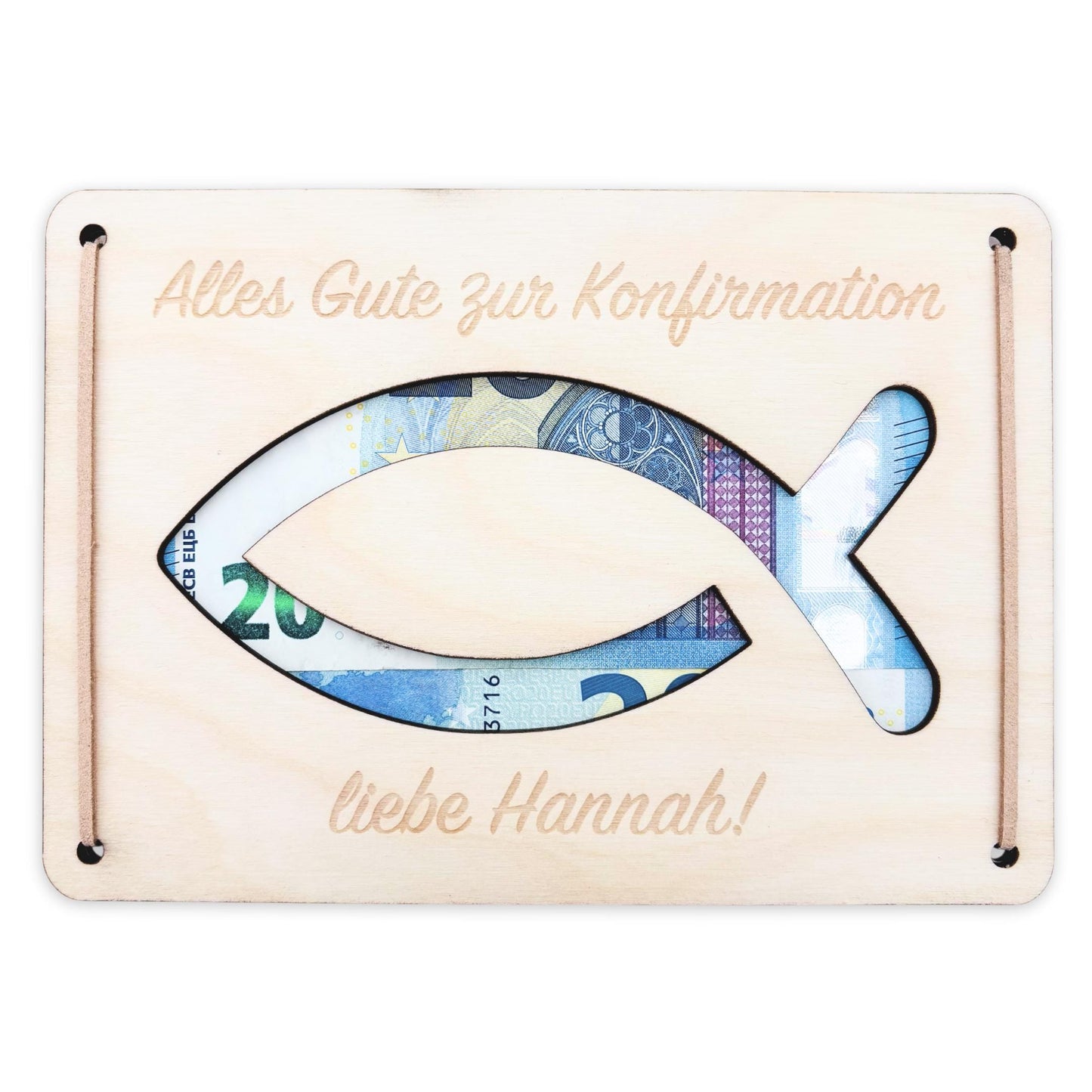 Konfirmation Geldgeschenk personalisierte Geld Verpackung Geschenk Konfirmationsgeschenk Fisch Geschenkkarte aus Holz 12x17 cm