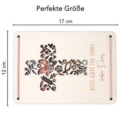 Taufkarte Taufgeschenk Geld Taufe personalisierte Geldgeschenk Verpackung Geschenk Kreuz Geschenkkarte aus Holz 12x17 cm