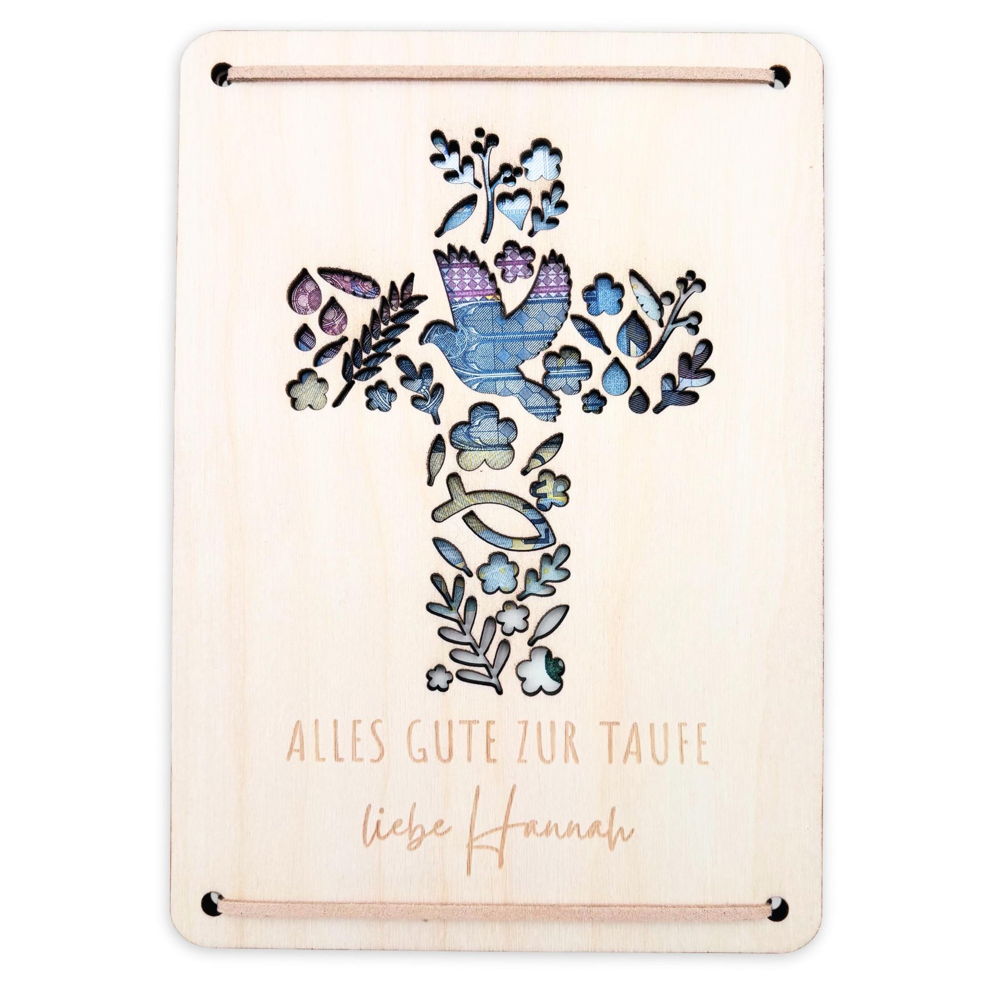 Taufkarte Taufgeschenk Geld Taufe personalisierte Geldgeschenk Verpackung Geschenk Kreuz Geschenkkarte aus Holz 12x17 cm