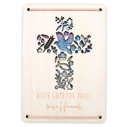 Taufkarte Taufgeschenk Geld Taufe personalisierte Geldgeschenk Verpackung Geschenk Kreuz Geschenkkarte aus Holz 12x17 cm