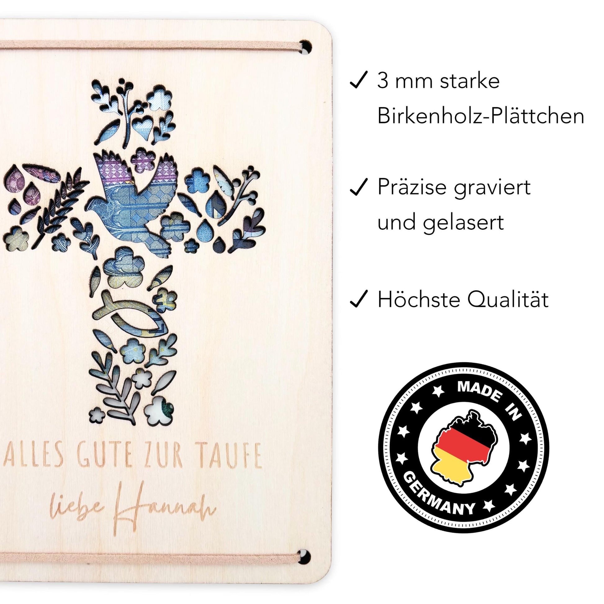 Taufkarte Taufgeschenk Geld Taufe personalisierte Geldgeschenk Verpackung Geschenk Kreuz Geschenkkarte aus Holz 12x17 cm