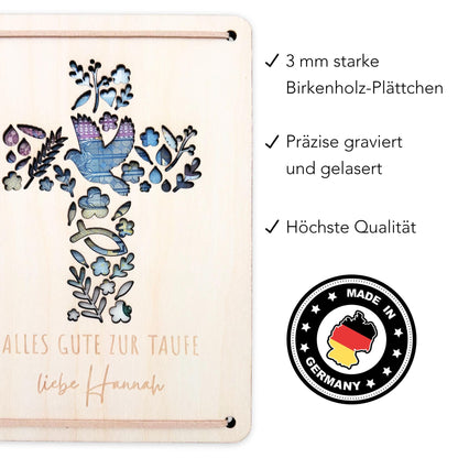 Taufkarte Taufgeschenk Geld Taufe personalisierte Geldgeschenk Verpackung Geschenk Kreuz Geschenkkarte aus Holz 12x17 cm