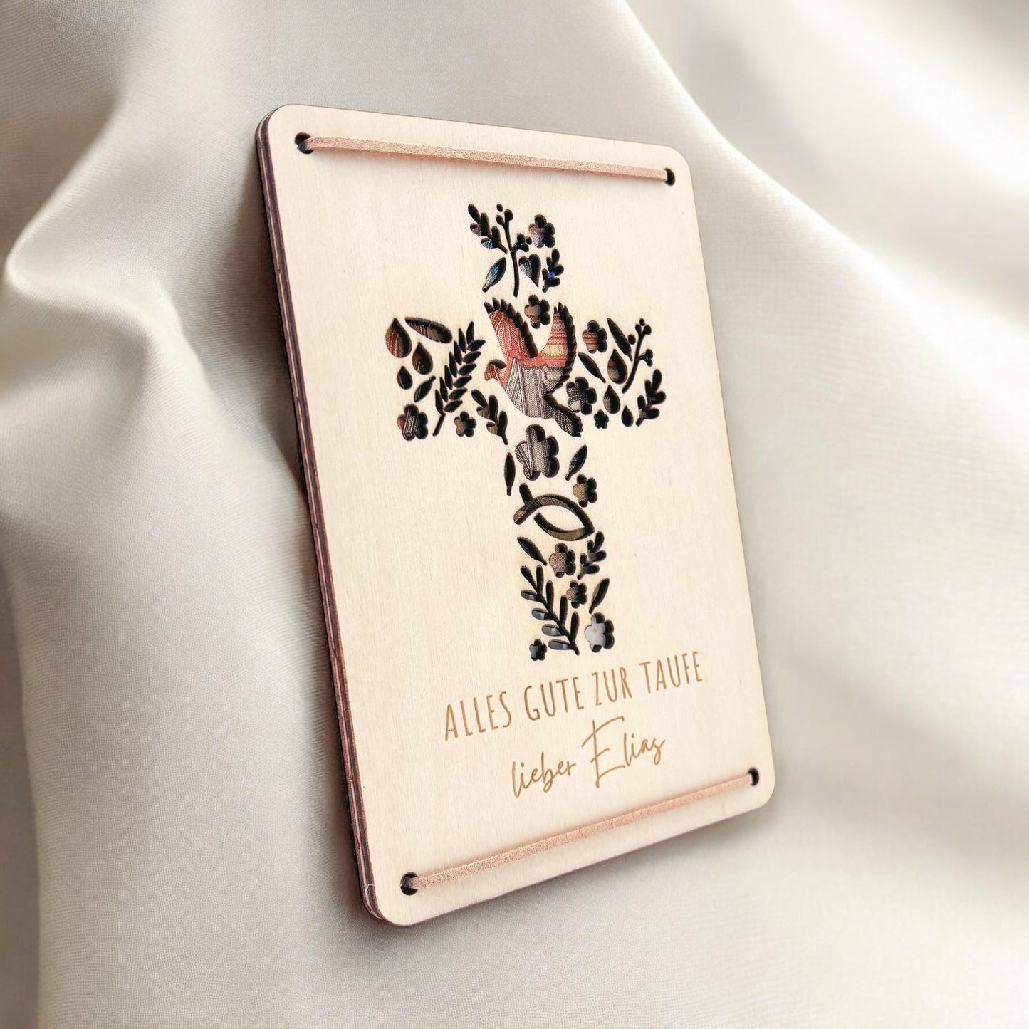 Taufkarte Taufgeschenk Geld Taufe personalisierte Geldgeschenk Verpackung Geschenk Kreuz Geschenkkarte aus Holz 12x17 cm