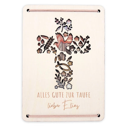 Taufkarte Taufgeschenk Geld Taufe personalisierte Geldgeschenk Verpackung Geschenk Kreuz Geschenkkarte aus Holz 12x17 cm