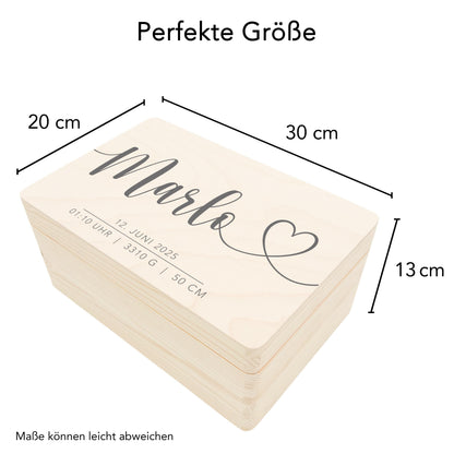 Erinnerungskiste Baby personalisierte Holzkiste mit Namen Erinnerungsbox Geschenk zur Geburt Geburtsgeschenk Holzbox 30x20x13 cm