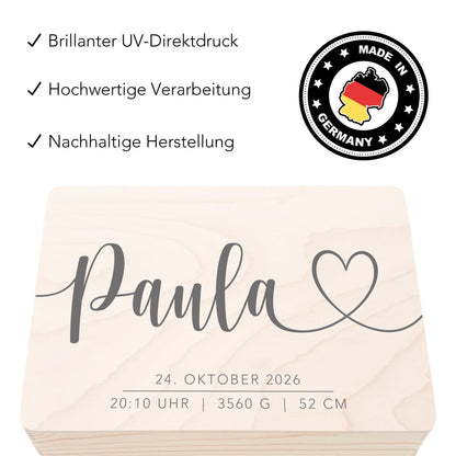 Erinnerungskiste Baby personalisierte Holzkiste mit Namen Erinnerungsbox Geschenk zur Geburt Geburtsgeschenk Holzbox 30x20x13 cm