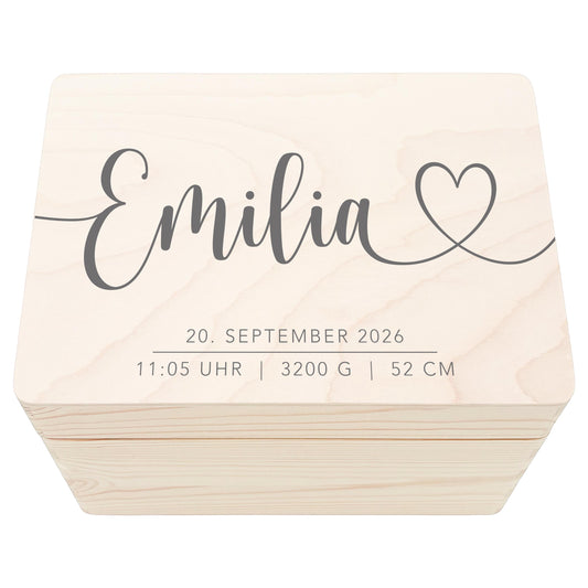 Erinnerungskiste Baby personalisierte Holzkiste mit Namen Erinnerungsbox Geschenk zur Geburt Geburtsgeschenk Holzbox 30x20x13 cm