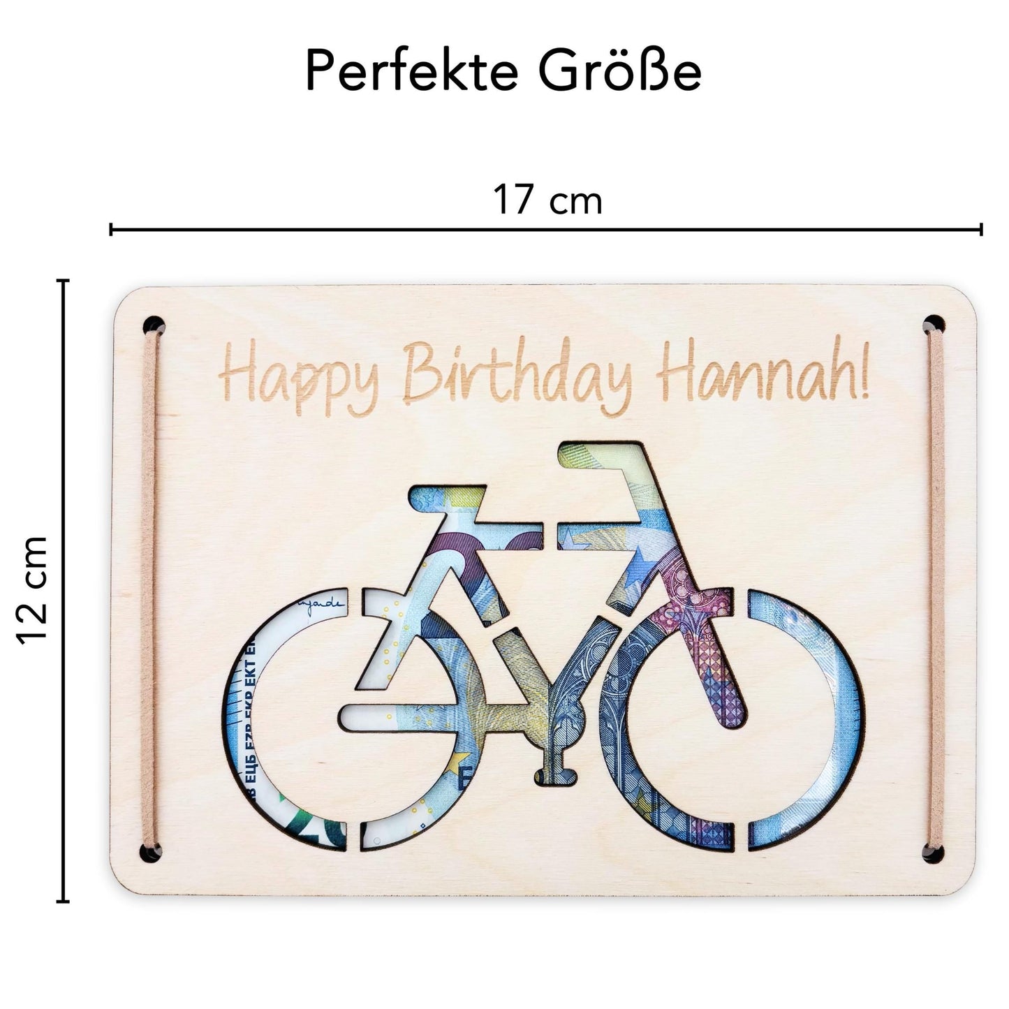 Geldgeschenk Fahrrad Geburtstag Wunscherfüller personalisierte Geldkarte Geld Verpackung Geburtstagskarte Geschenkkarte aus Holz 12x17 cm