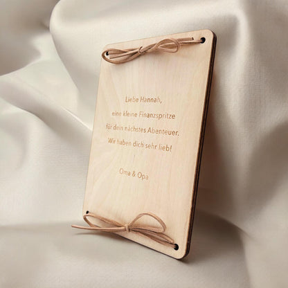 Geldgeschenk Fahrrad Geburtstag Wunscherfüller personalisierte Geldkarte Geld Verpackung Geburtstagskarte Geschenkkarte aus Holz 12x17 cm