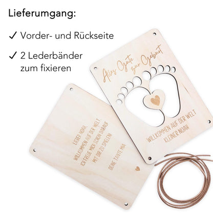 Geldgeschenk Geburt Baby personalisierte Geld Verpackung Geburtstagsgeschenk Jungen Mädchen Geschenkkarte aus Holz 12x17 cm