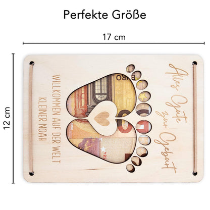 Geldgeschenk Geburt Baby personalisierte Geld Verpackung Geburtstagsgeschenk Jungen Mädchen Geschenkkarte aus Holz 12x17 cm