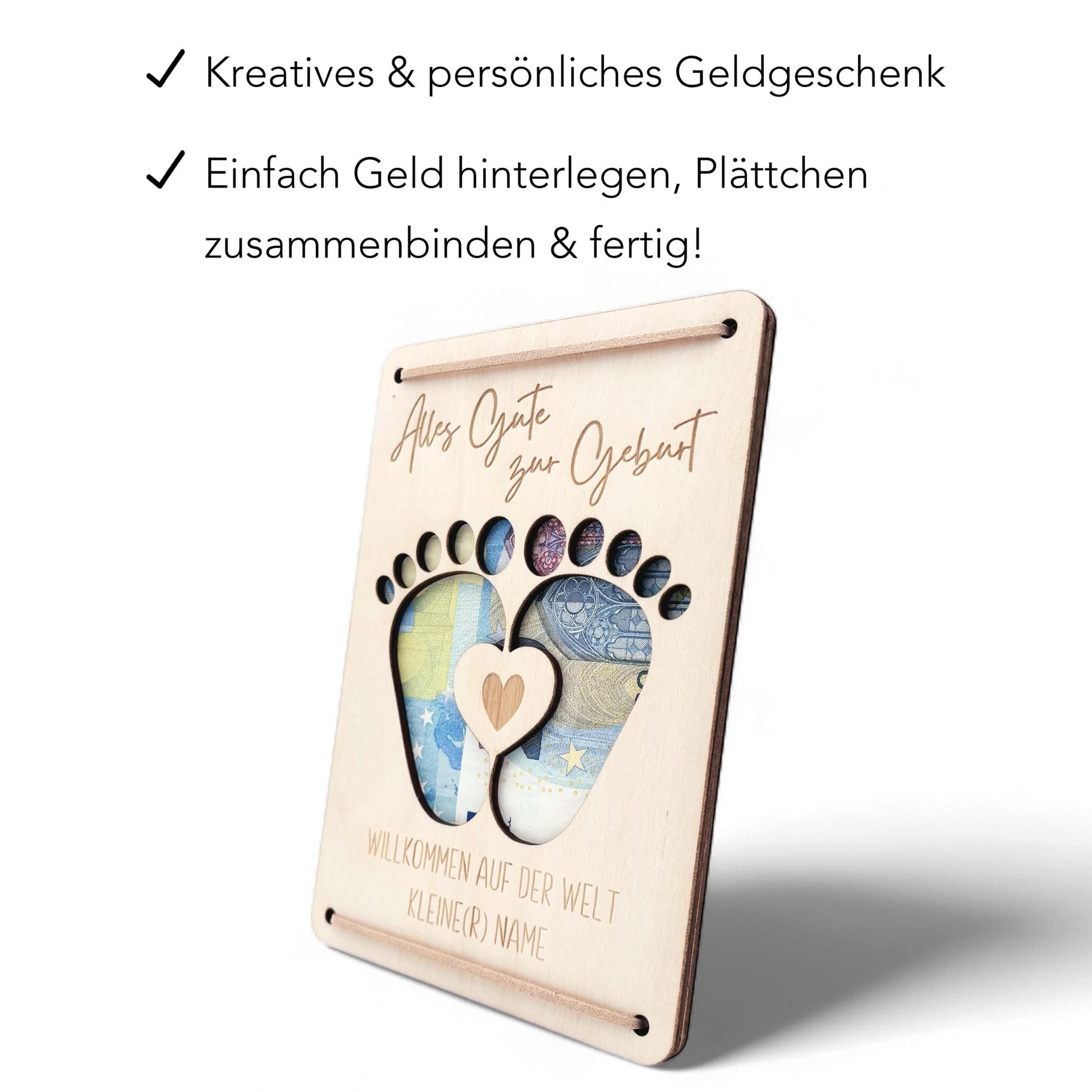 Geldgeschenk Geburt Baby personalisierte Geld Verpackung Geburtstagsgeschenk Jungen Mädchen Geschenkkarte aus Holz 12x17 cm