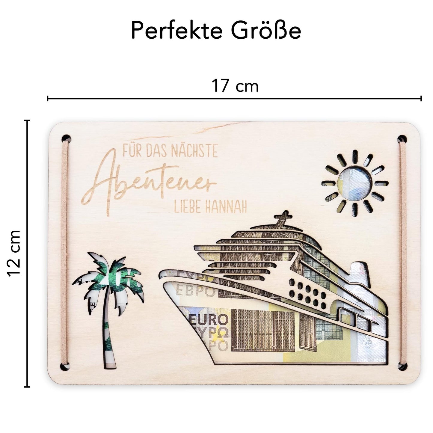 Kreuzfahrt Geldgeschenk Reise Schiffsreise personalisierte Geld Verpackung Urlaub Reisegutschein Reisekasse Geschenkkarte aus Holz 12x17