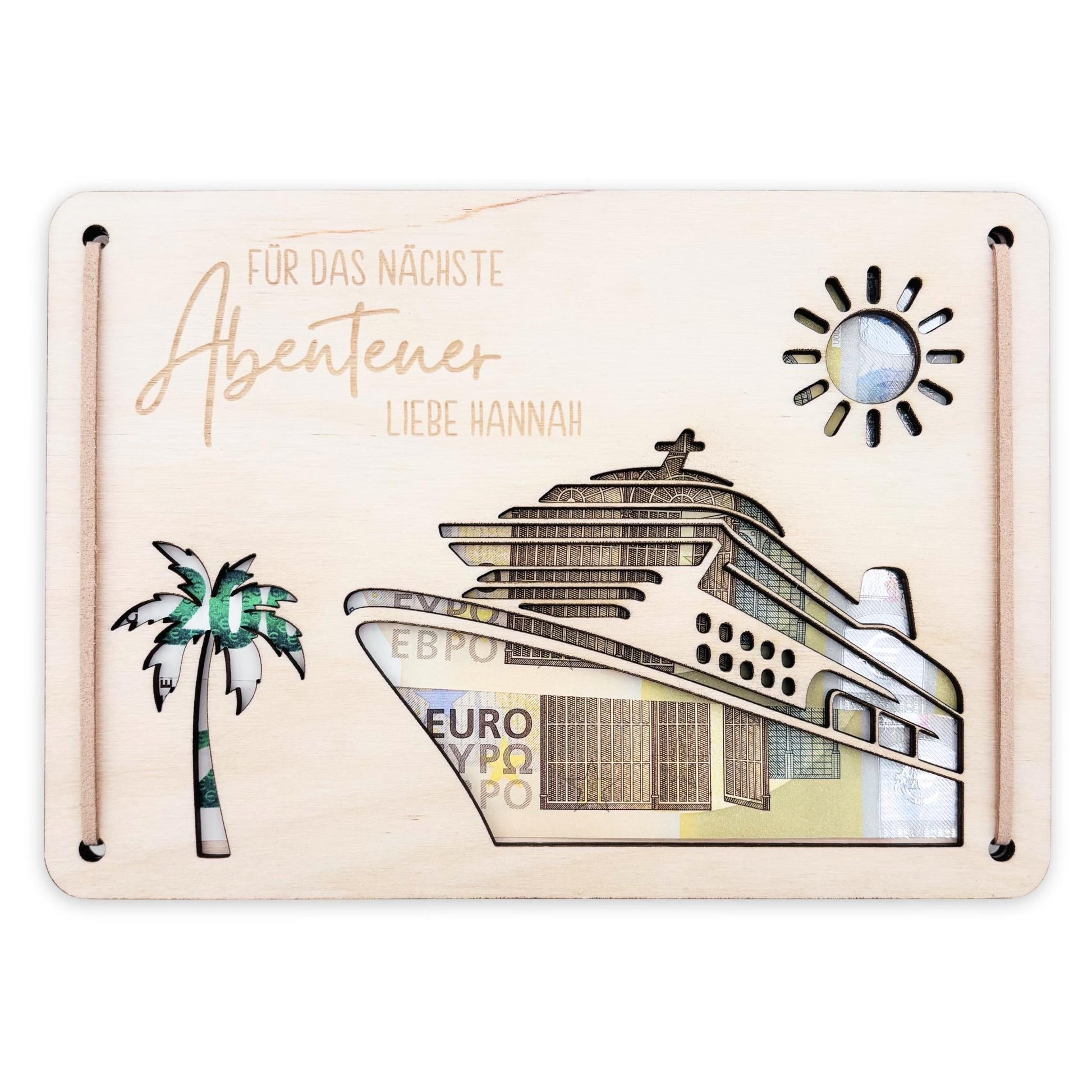 Kreuzfahrt Geldgeschenk Reise Schiffsreise personalisierte Geld Verpackung Urlaub Reisegutschein Reisekasse Geschenkkarte aus Holz 12x17