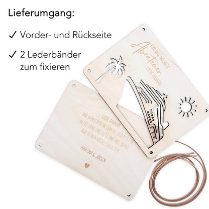 Kreuzfahrt Geldgeschenk Reise Schiffsreise personalisierte Geld Verpackung Urlaub Reisegutschein Reisekasse Geschenkkarte aus Holz 12x17