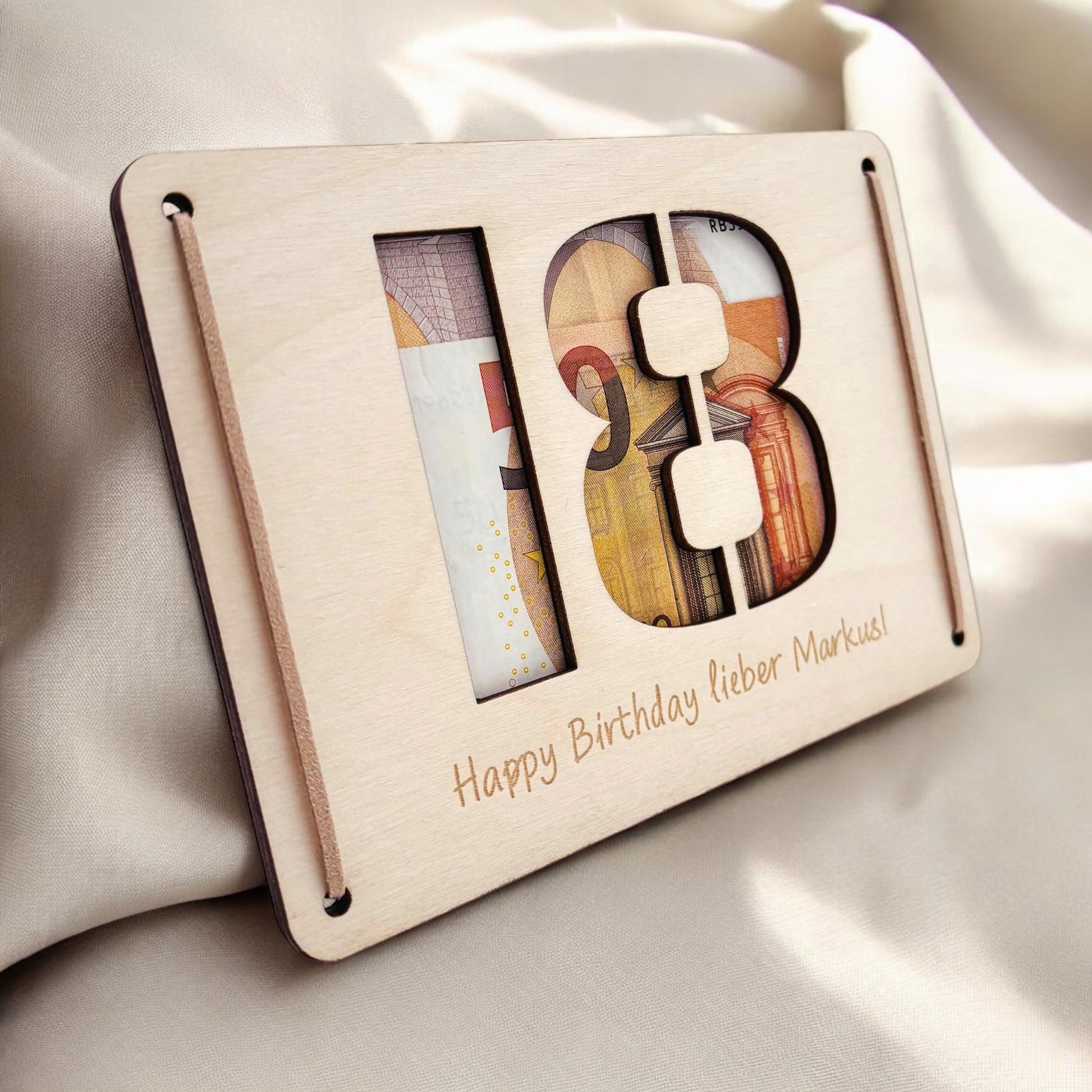 Geldgeschenk 18. Geburtstag personalisierte Geburtstagskarte Geldverpackung Verpackung Geld Geburtstagsgeschenk Geschenkkarte Holz 12x17 cm