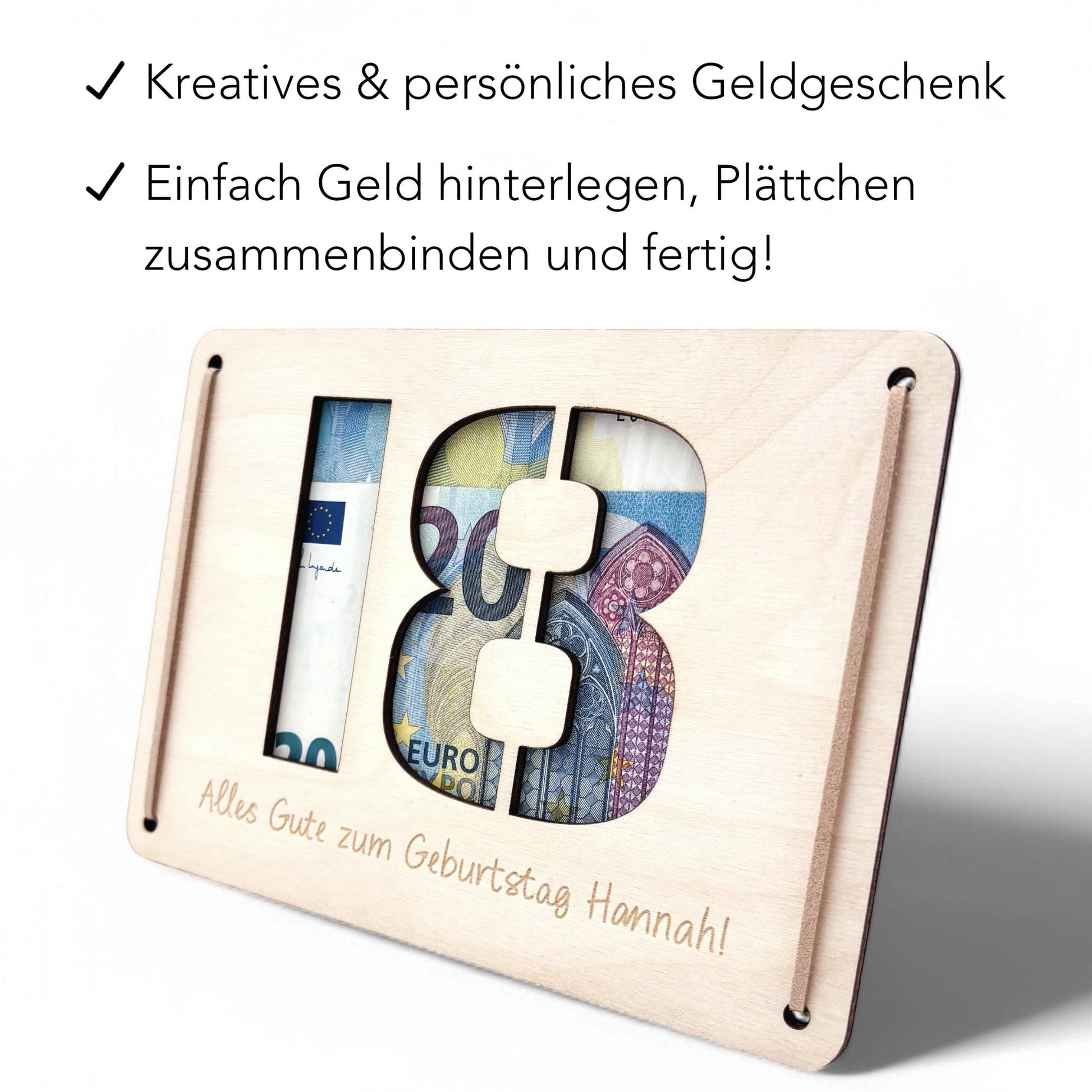 Geldgeschenk 18. Geburtstag personalisierte Geburtstagskarte Geldverpackung Verpackung Geld Geburtstagsgeschenk Geschenkkarte Holz 12x17 cm